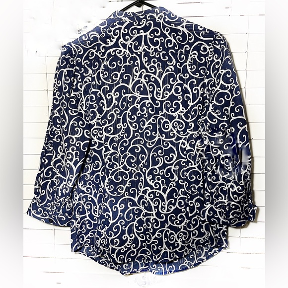 Lilly Pulitzer Blue Long Sleeve Button Down Top Sz 10 - Picture 2 of 12